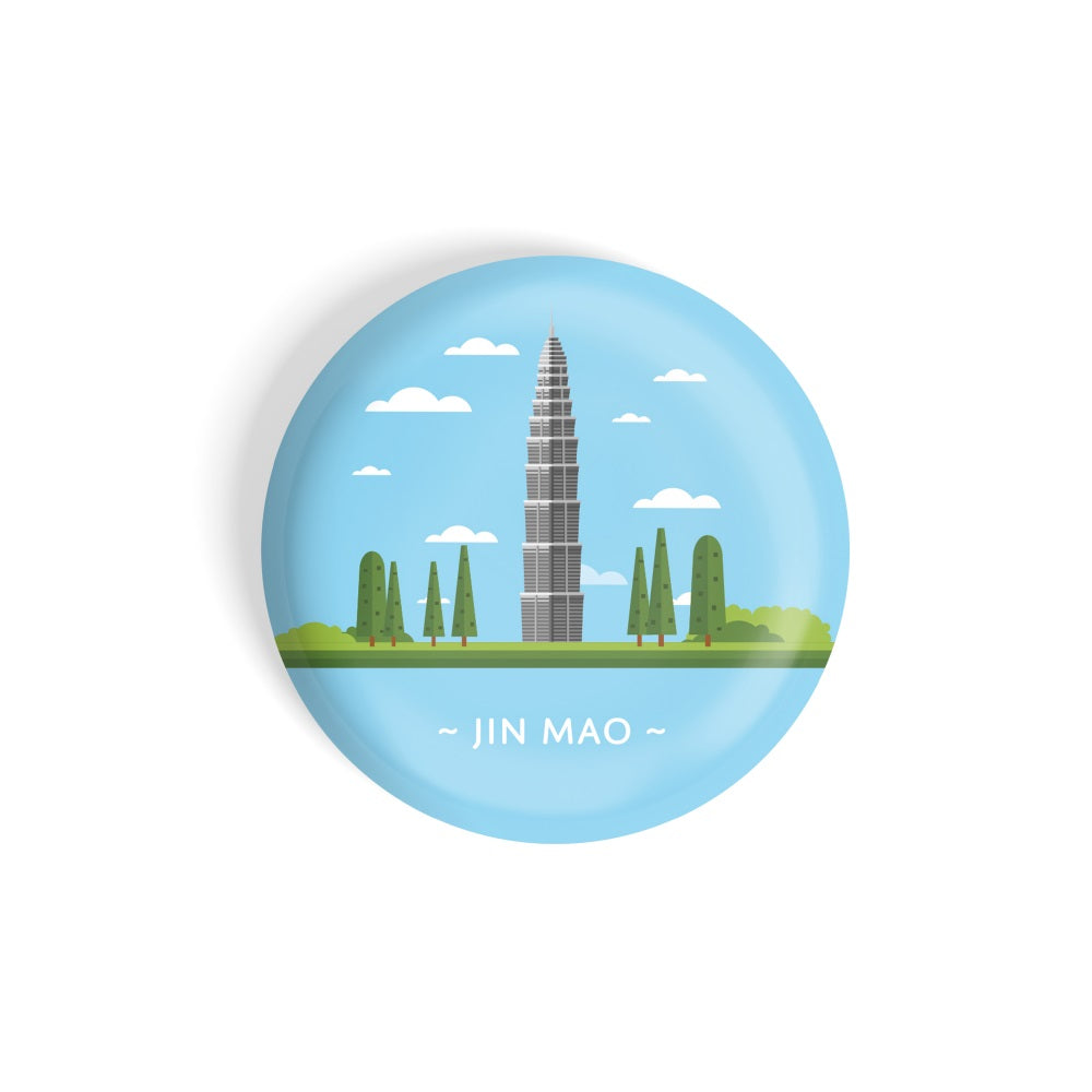 dhcrafts Round Fridge Magnet Blue Color Monuments Jin Mao Glossy Finish Design Pack of 1 (58 mm)